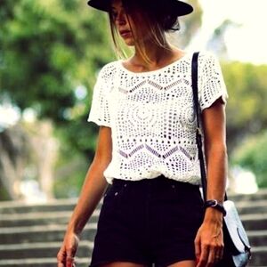 White H&M Crochet Scalloped Lace Top